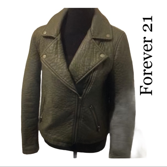 NWT- Women’s Forever 21 Zippered Gray Faux Leather Bikers Jacket. Size S - Picture 4 of 7